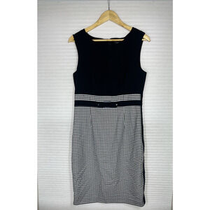 White House Black Market Sheath Dress 10 Black White Houndstooth Career Office